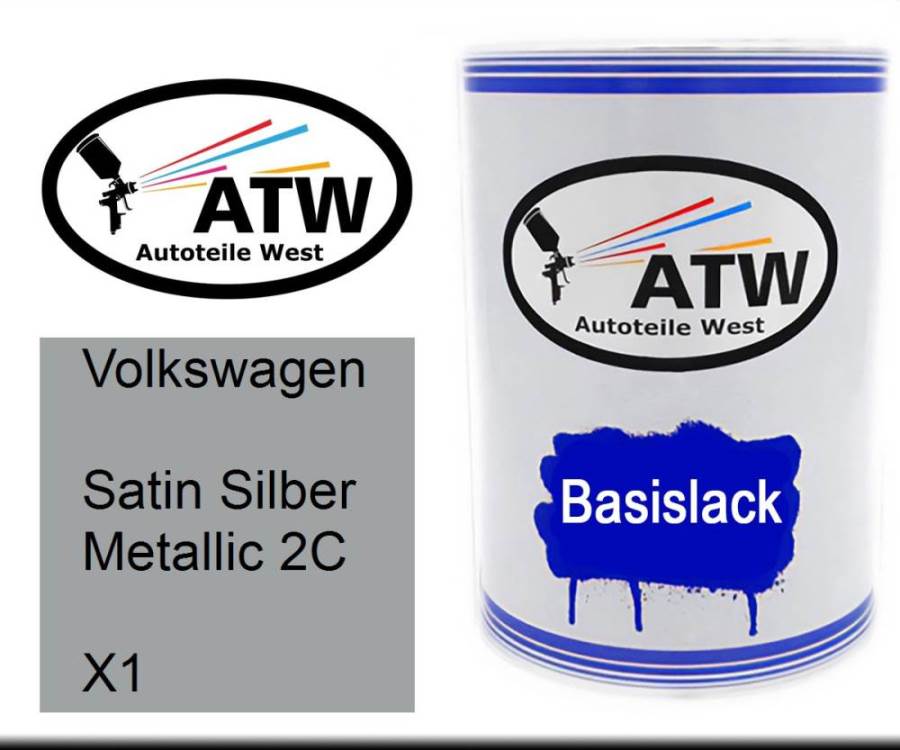 Volkswagen, Satin Silber Metallic 2C, X1: 500ml Lackdose, von ATW Autoteile West.